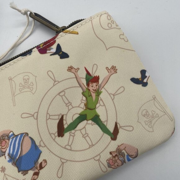 Loungefly Disney Peter Pan Wallet Captain Hook Skull Nylon‎ Zip Pouch Beige - Picture 3 of 5